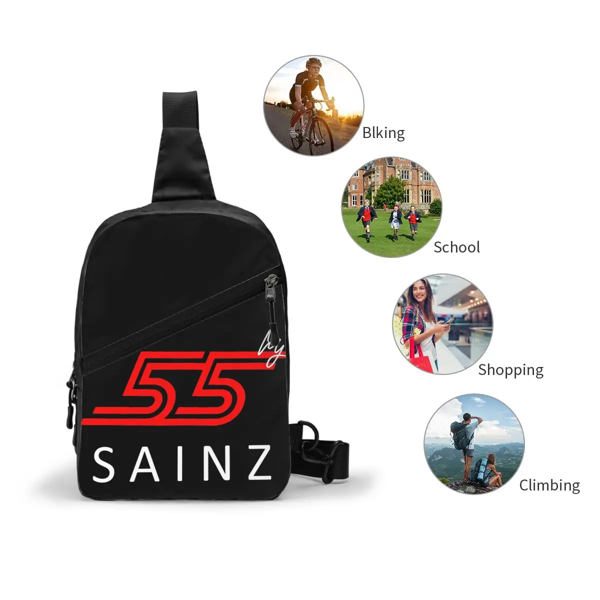 Carlos Sainz Jr F1 Signature Graphic - Bolsa de peito escura masculina estilingue mochila crossbody bolsa de peito viagem caminhadas mochila bolsa de ombro