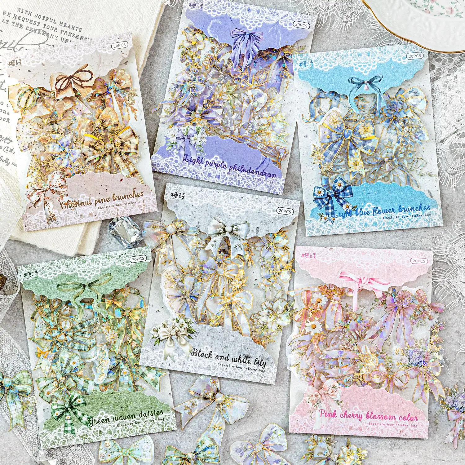 24sets/1lot Kawaii Scrapbook Stickers  Butterfly Knot Illustrated GuideJunk Journal Gold Planner Stationery Decorative