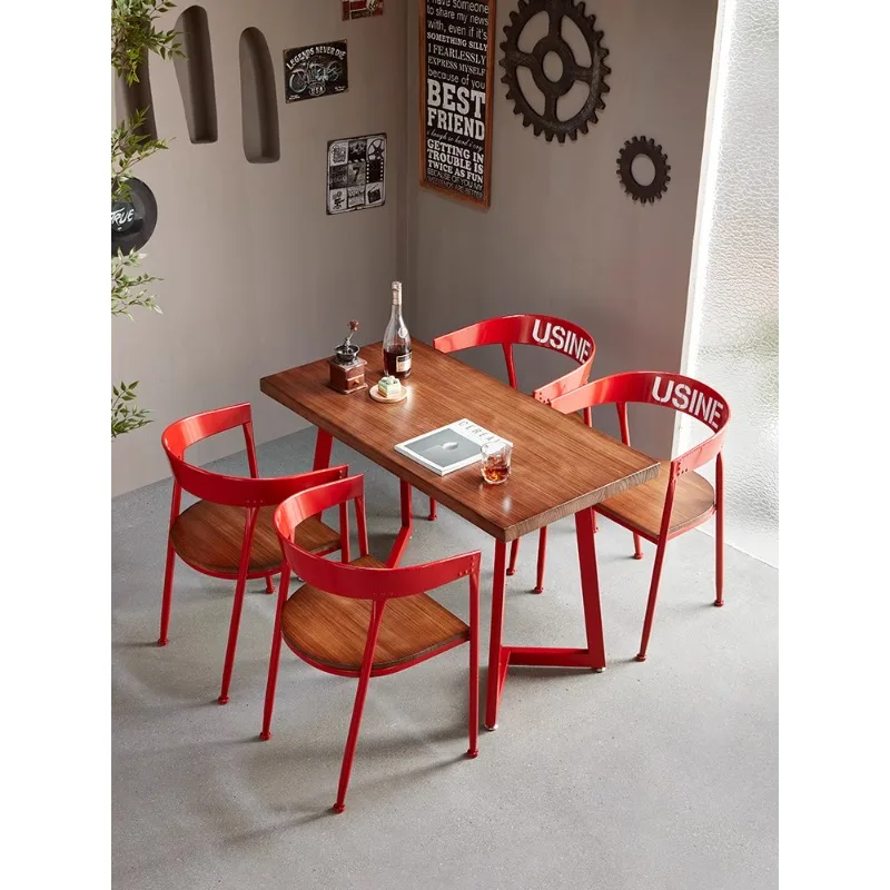 American industrial style dining table and chairs combination restaurant bar barbecue cafe music bar wrought iron solid wood tab