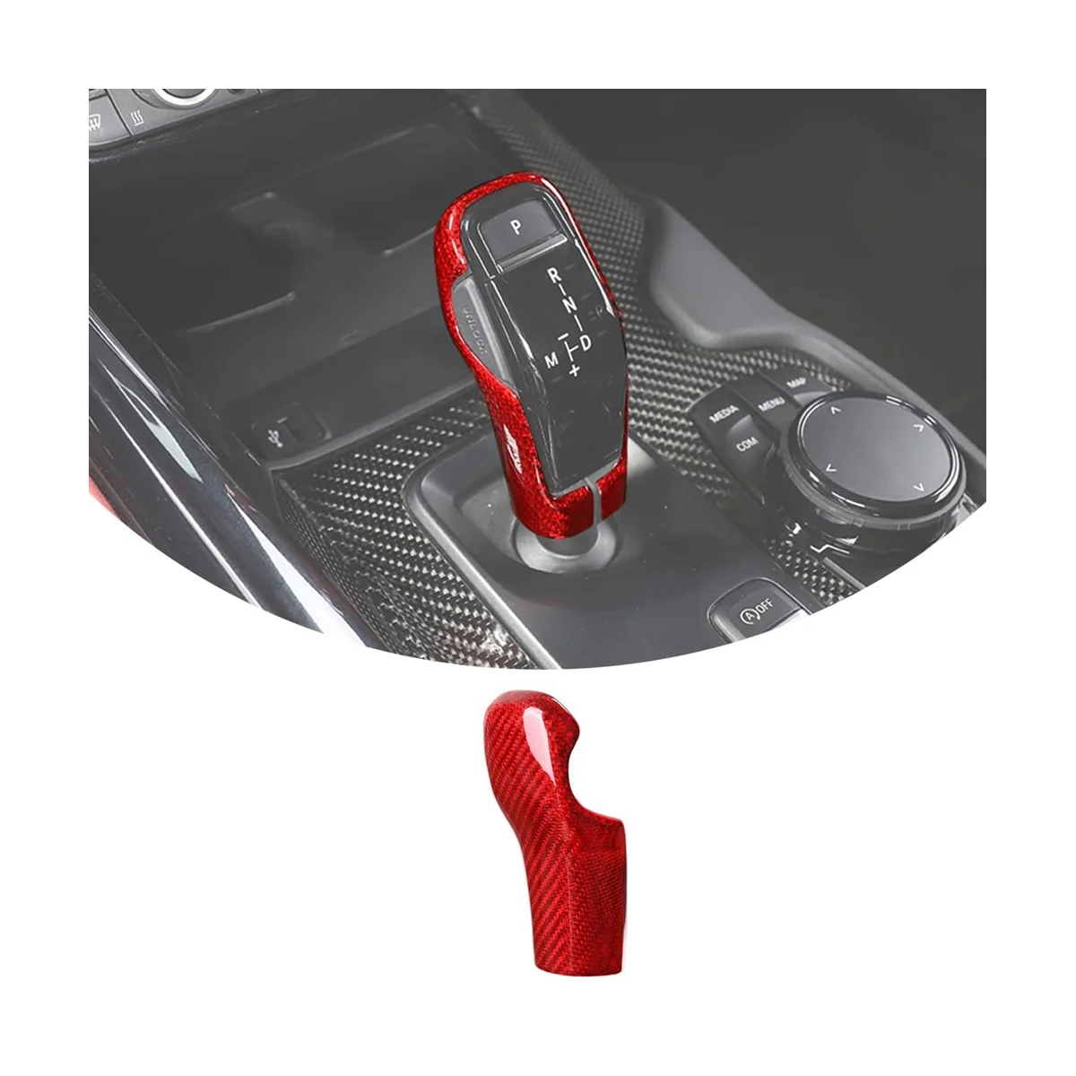 For Toyota Gear Shift Head Protective Back Cover,Carbon Fiber Red