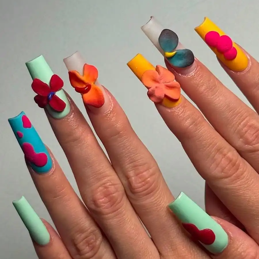 

24pcs Y2K Press On Nails, Matte Colorful Abstract Art Fake Nails, Long Coffin False Nails With Jelly Glue & File, Reusable Manicure Kit