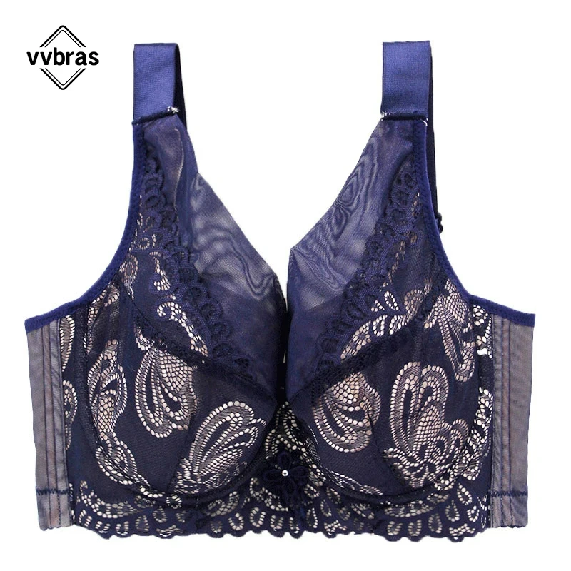 vvbras Plus Size Bra Ultrathin Lace Bralette For Woman Push Up Brassiere Regulowane biustonosze z pełną miseczką Bielizna Dziewczyny C D Cup Bras