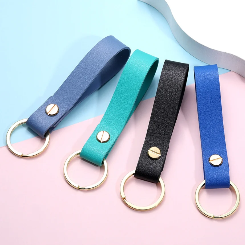 6Colors PU Leather Keychain Business Gift Leather Key Chain Men Women Car Key Strap Waist Wallet KeyChains Keyrings 1pc