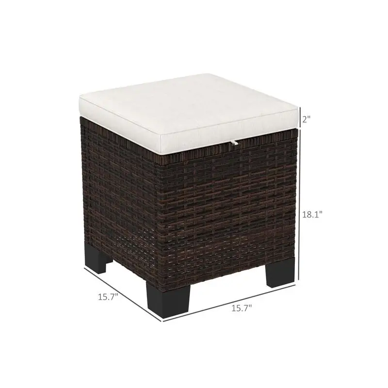 2-Pc Wicker Outdoor Ottomans - Stylish Garden Footrests for Patio, Deck, and Backyard Use