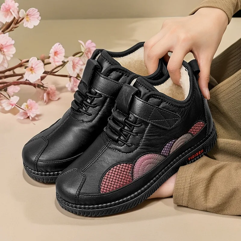 

Fleece Lined Anti-Slip Soft Bottom Snow Boots Women's Mom Style Cotton Shoes Winter Waterproof for Middle-Aged And Elderly
