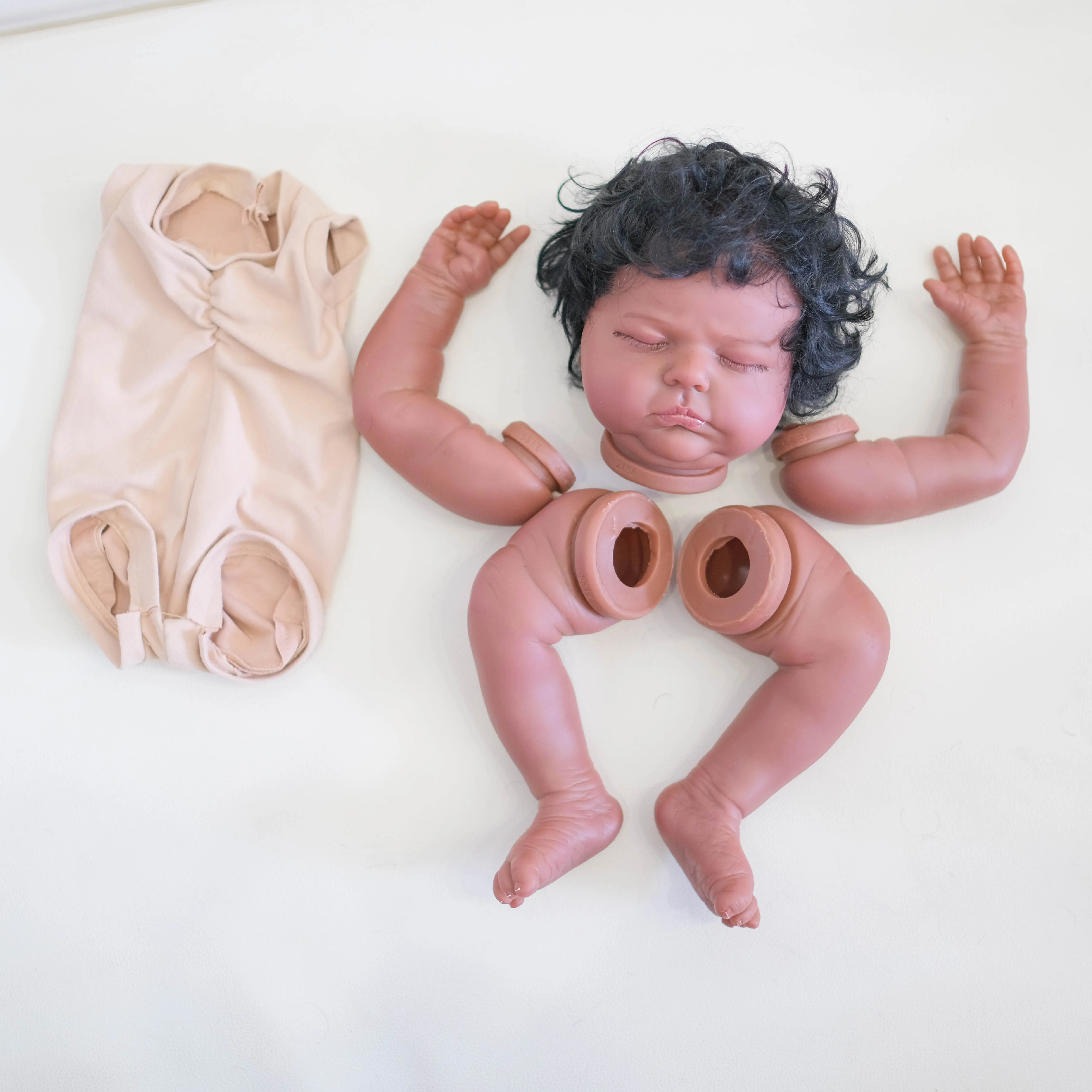 NPK 19inch Clearance Reborn Doll Tessa Asleep in Dark Skin Lifelike Newborn Baby Doll Has painted Doll kit Unfinished Doll parts