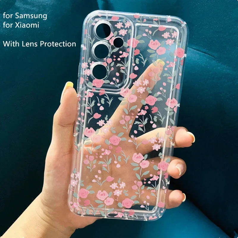 Pink Flower Strawberry Case for Samsung A15 Cases Galaxy A54 A34 S22 S25 S24 S26 Ultra A55 A53 5G A33 A14 S21 S23 Fe A52 Cover