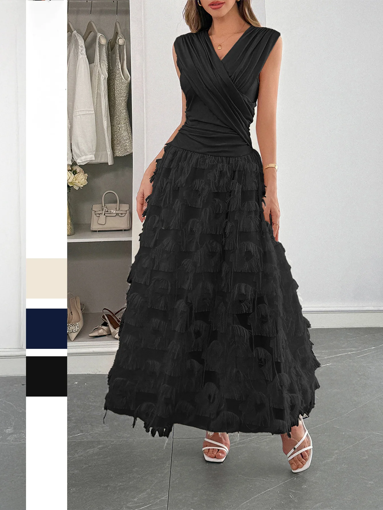 

Women's Dress Elegant Temperament Patchwork Fashionable Long Skirt Dress Simple Retro Waist Cinching Fashionable Dress