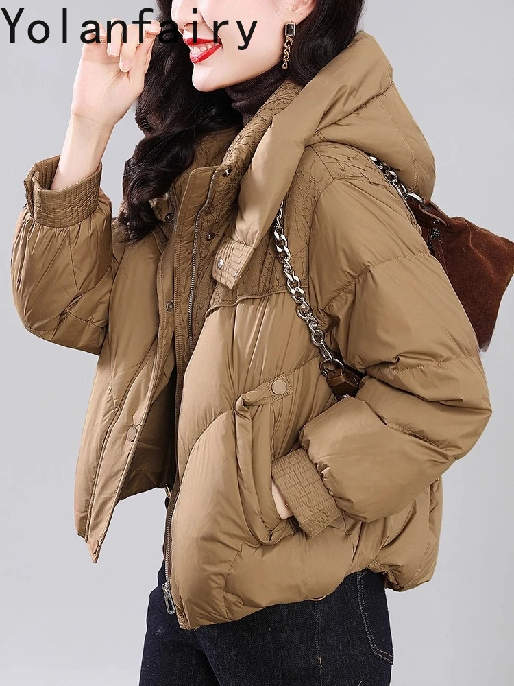 YOLANFAIRY 90% White Duck Down Coats for Woman Winter 2025 Hood High-end Short Puffer Jacket Women' s Clothes Chaqueta De Mujer