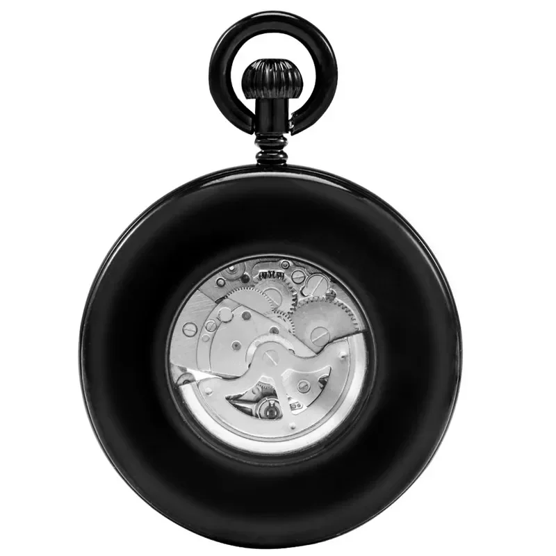 Luxury Open Face Pocket Watch Men Skeleton Automatic Mechanical Watches Roman Number Display Clock with Fob Pendant Chain Gift