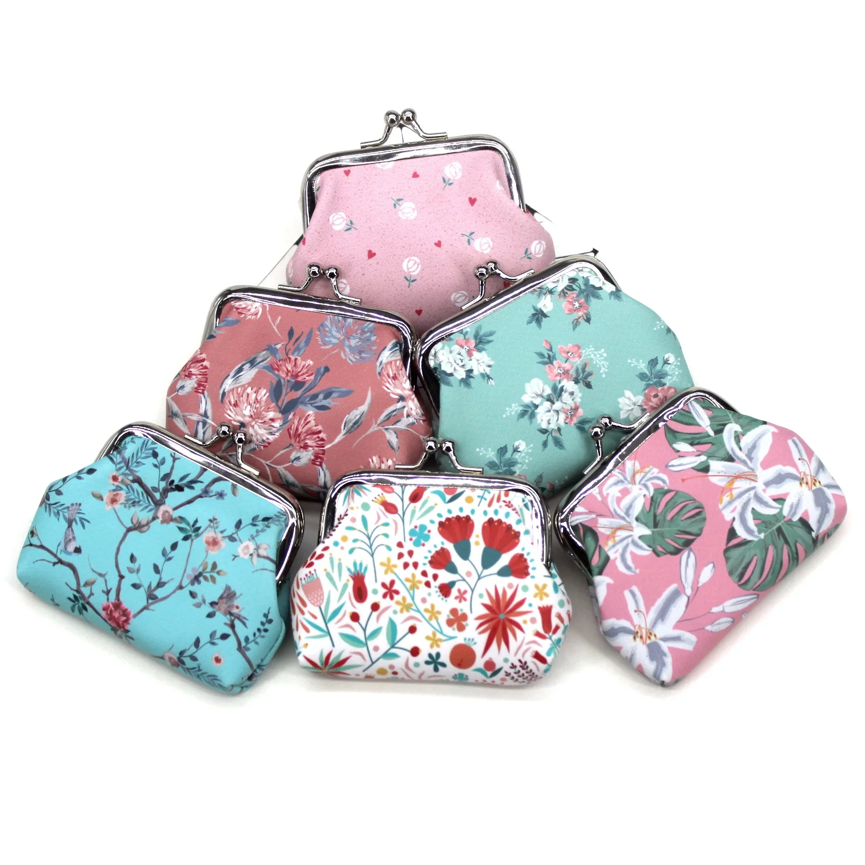 Baru Pu kulit dompet koin untuk wanita Floral Mini perubahan dompet anak koin saku dompet Earphone kunci tempat kartu dompet tas