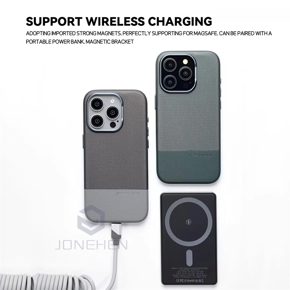 Luxury Hit Color Wireless Charge For MagSafe Premium Leather Case For iPhone 17 16 15 14 13 Pro Max Alloy Lens Shockproof Cover