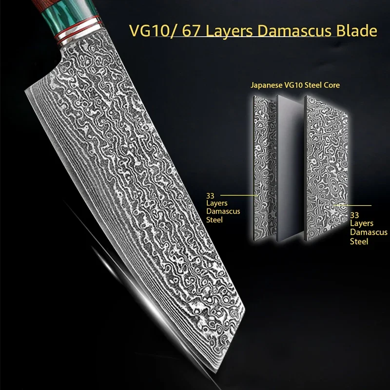 Damascus Steel Kitchen Knife Set VG10 Professional Chef Cleaver Knives Wide Blade Butcher Meat Vegetables Slicing Knife