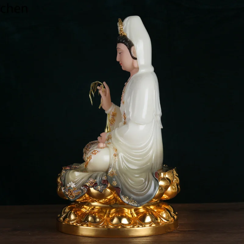 Cz1 buddhist supplies gold jade enamel color inlaid gold guanyin bodhisattva ornaments hall for home worship