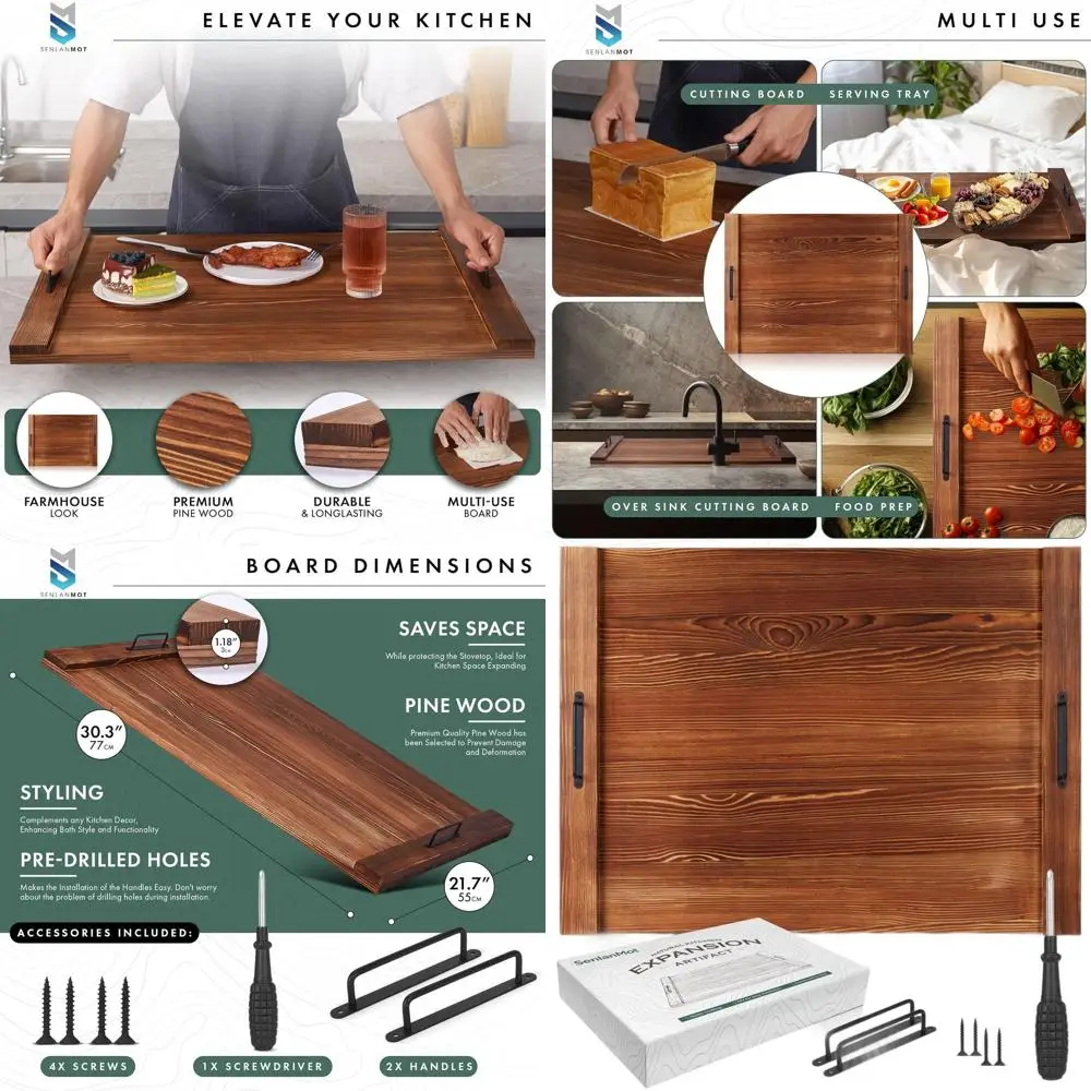 

Многофункциональная деревянная разделочная доска и декоративный поднос для электрических и газовых плит, кухонный аксессуар 30,3x21,7 с ручками