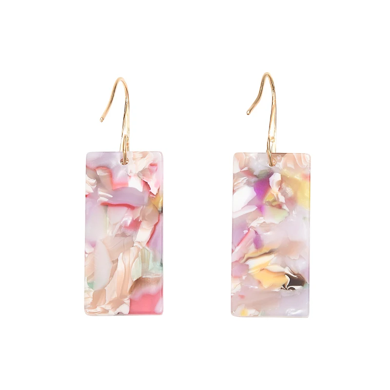 

Geometric square acrylic pattern ear hook earrings Long exaggerated vacation earrings