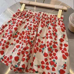 Sweet Temperament Summer Printed Women's Elastic Waist Pocket Shomewear Fashion Casual Versatile Short Loose Wide Leg Shorts