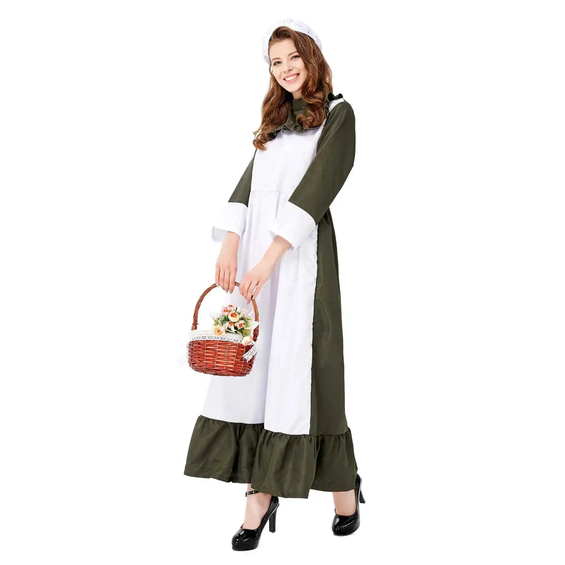 

loween Maidservant Chef Costume k een Farm Estate Stage Wear Women's Clothing T Top Skirt Set Winter Collection