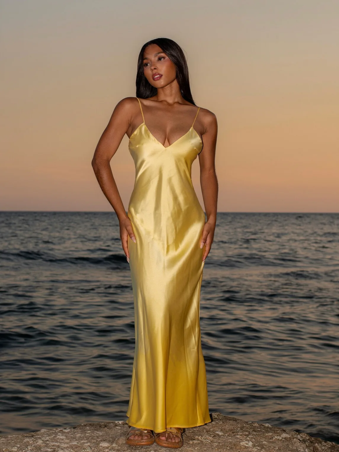 

Elegant Satin Sexy Dress Women‘s Solid Color Deep V Neck Sling Sleeveless Backless Long Dress 2025 Summer New Fashion Party Gown