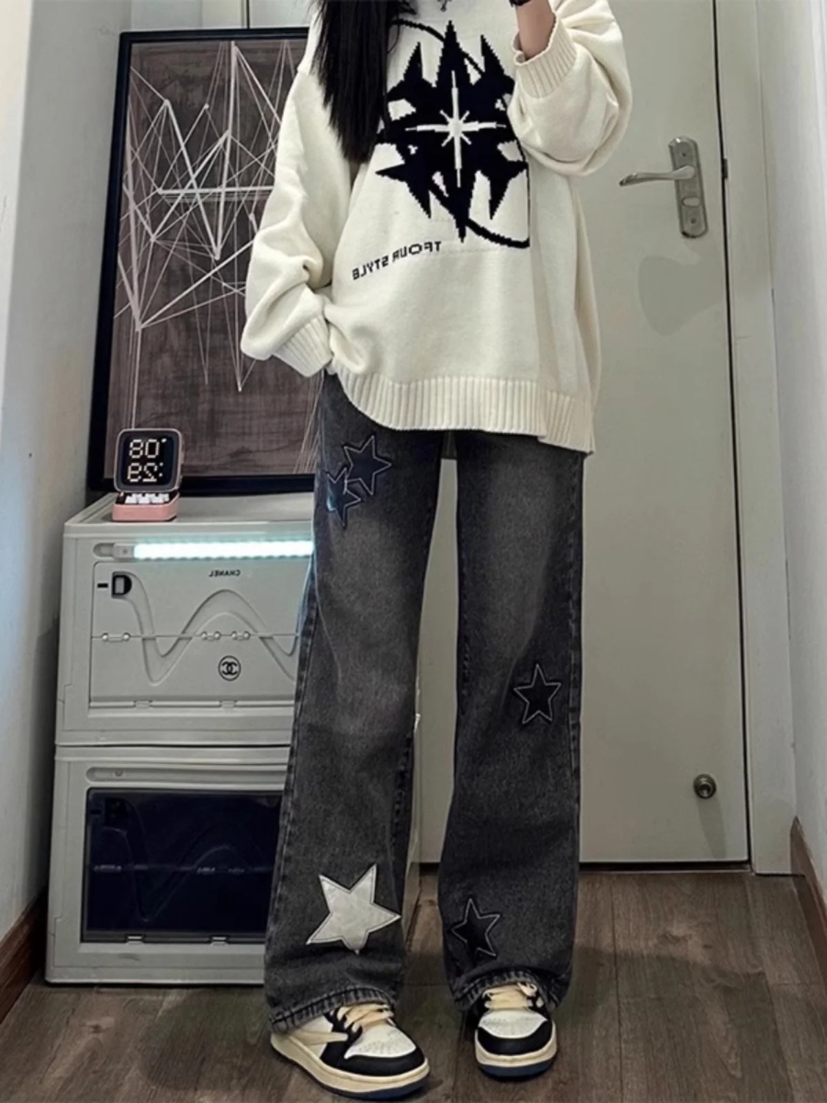 

Джинсы High Street Stars свободного кроя с прямыми штанинами, новинка весны-осени, стильные ретро-джинсы в американском трендовом стиле для пар