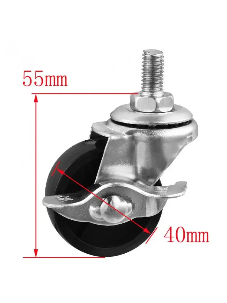 

5 Pcs/Lot 1.5 inch Black PP Screw Caster With Brake M8 Thread Mobile Furniture Universal Wheel