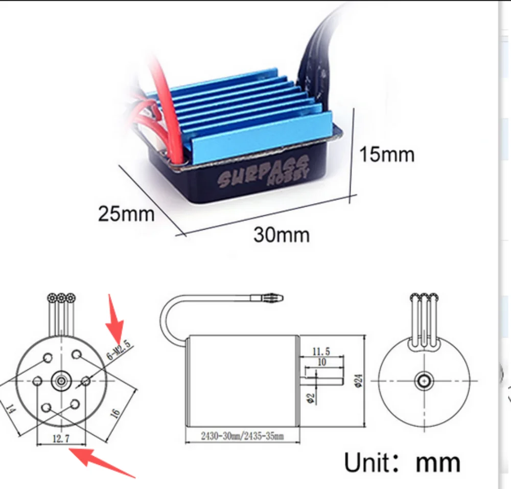 Surpass Hobby 2430 8200KV 7200KV 5800KV Motor& 25A Brushless ESC for 1/18 1/16 HSP Redcat Traxxas HPI Tamiya RC Car