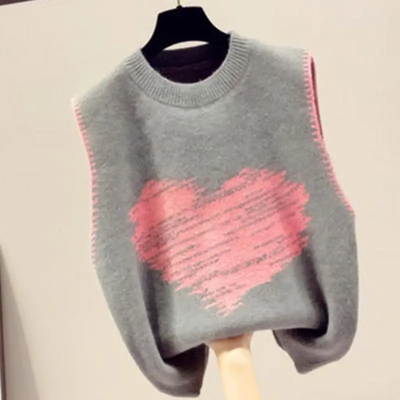 Bild 6: Damen Frühling Herbst Oberteile Pullover Weste Ärmellose Strickwaren Herzmotiv Jacquard Neu Bequem Minimalistisch Modisch