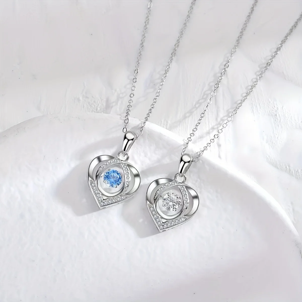 قلادة نسائية على شكل قلب مزدوج في صندوق هدايا وردي - هدية مجوهرات أنيقة أحبك مناسبة للأم والزوجة والصديقة