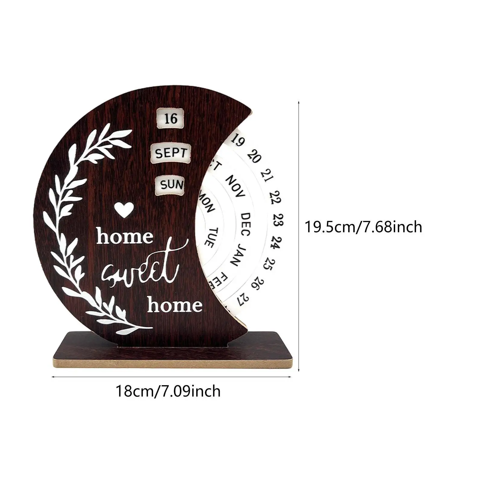 Wooden Disc Perpetual Desk Calendar Reusable Yearly Rotatable Tabletop Ornament for Table School Restaurant Cafe Birthday Gift