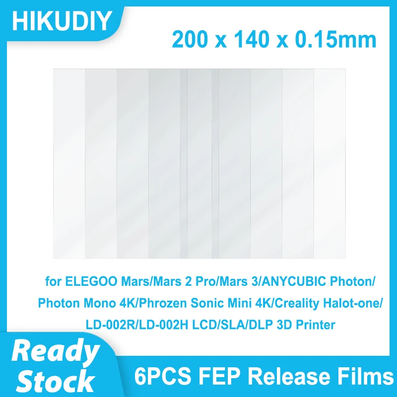 

Пленка FEP HIKUDIY 6 шт. для ELEGOO Mars/Mars 2 Pro/Mars 3/ANYCUBIC Photon/Photon Mono 4K/Phrozen Sonic Mini 4K