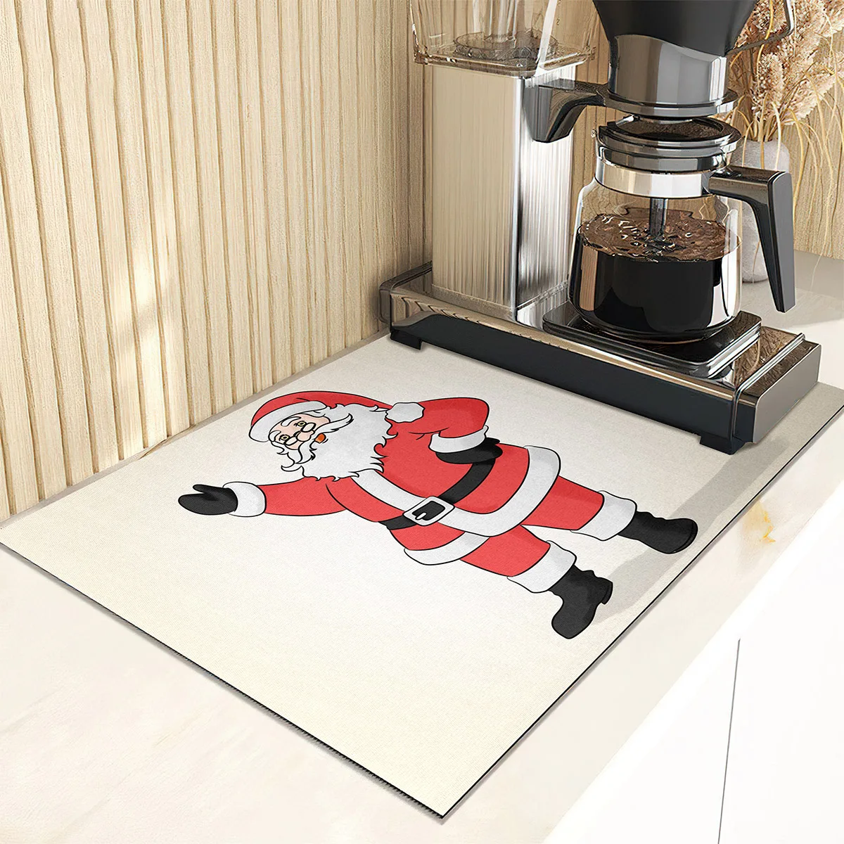 Christmas Santa Claus Drain Pad Super Absorbent Dish Drying Mat Non-Slip Anti-mildew Counter Top Mat Sink Dish Draining Rug