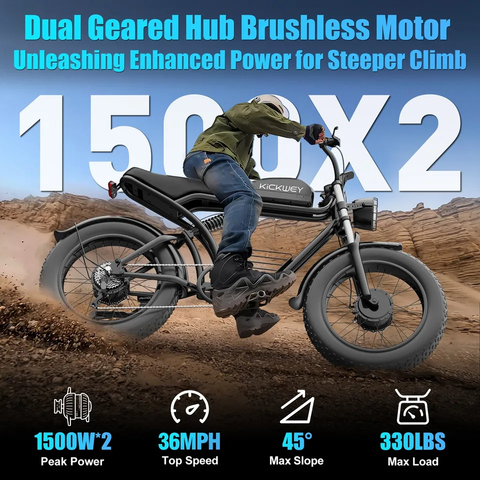 3000W Peak Dual Motors Electric Bike E-Mountain Dirt Ebike Motobike for Adults image 4