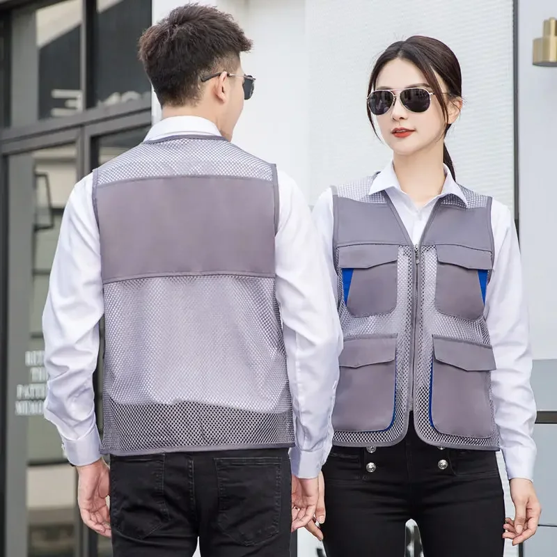 الرجال سترة الخامس الرقبة شبكة سستة جاكيت بلا إكمام الربيع الصيف الذكور سترة مع جيوب كثيرة حجم كبير L-6XL #2