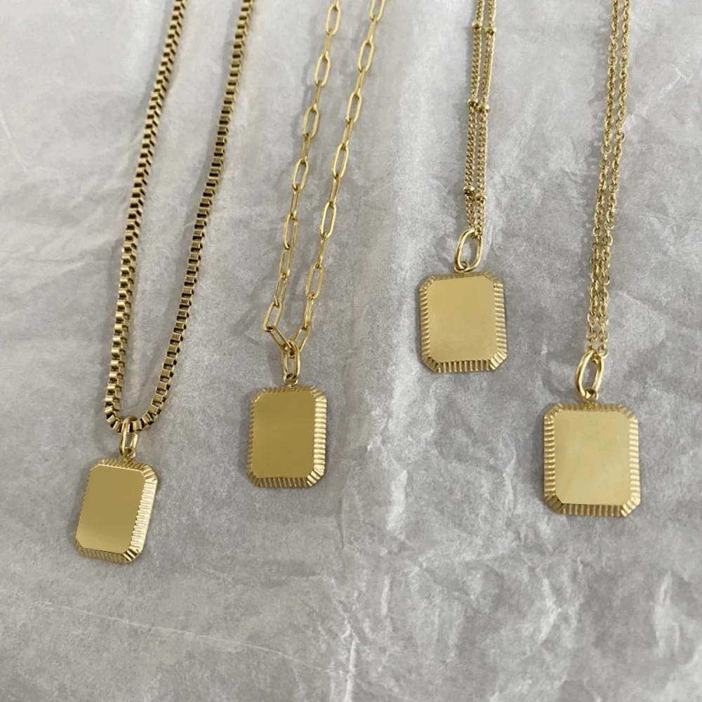 eManco Square Tags Cards Charm Pendant Man DIY Necklace&Pendants Stainless Steel Fashion Keychain Women Jewelry
