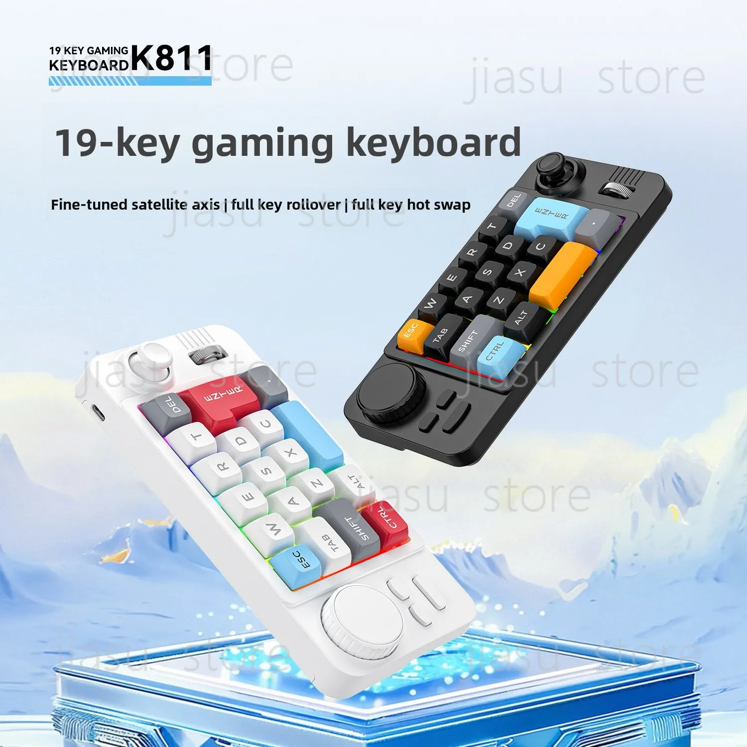 

Wired Gaming Mechanical Keyboard 19Keys Joystick Dual Wheel RGB Hot Swap Desktop Game Keypad