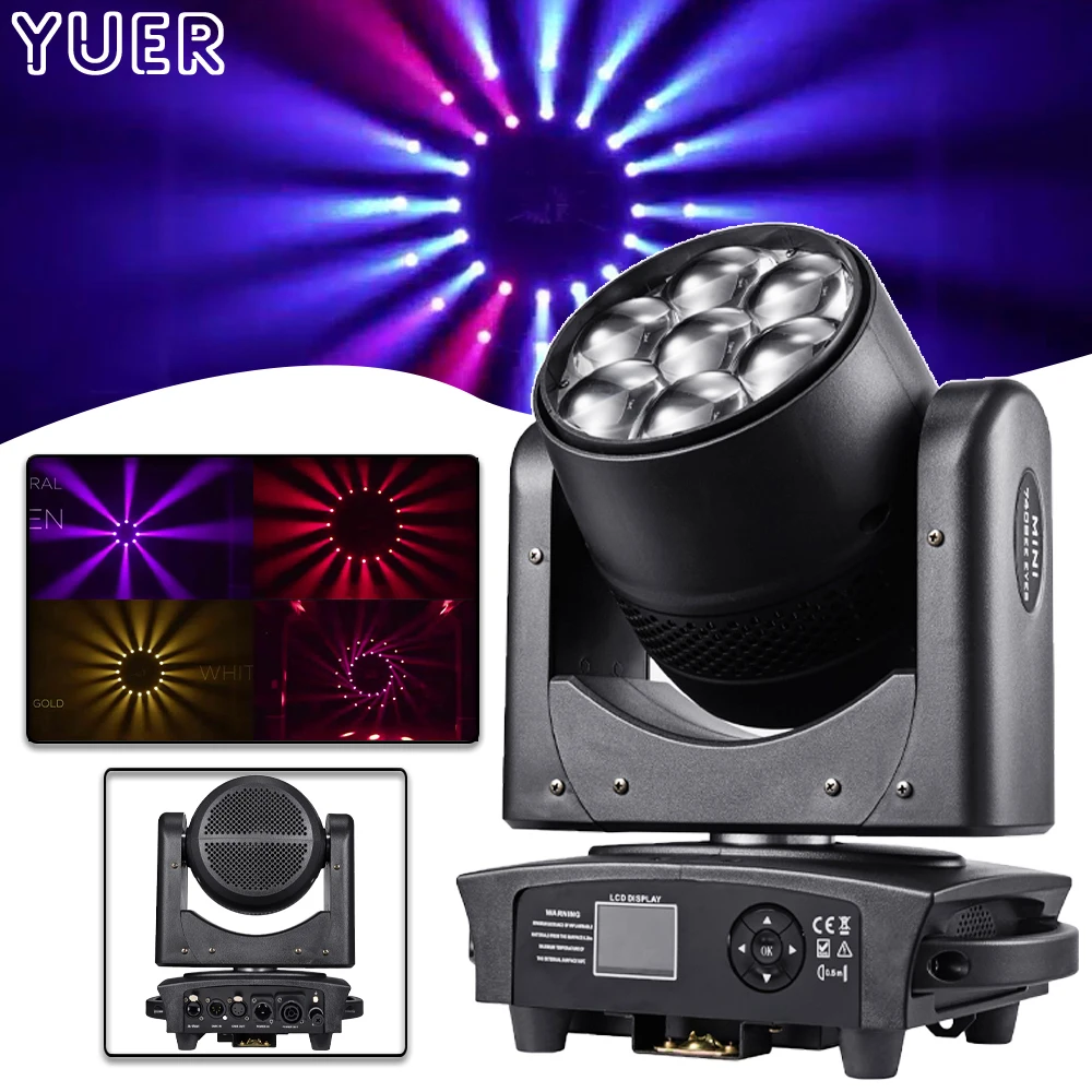 

Mini 7x40w RGBW LED Beam Zoom Moving Head Color Macros Professional Stage Light CTO Wash Strobe Effect DMX Music Dance Disco