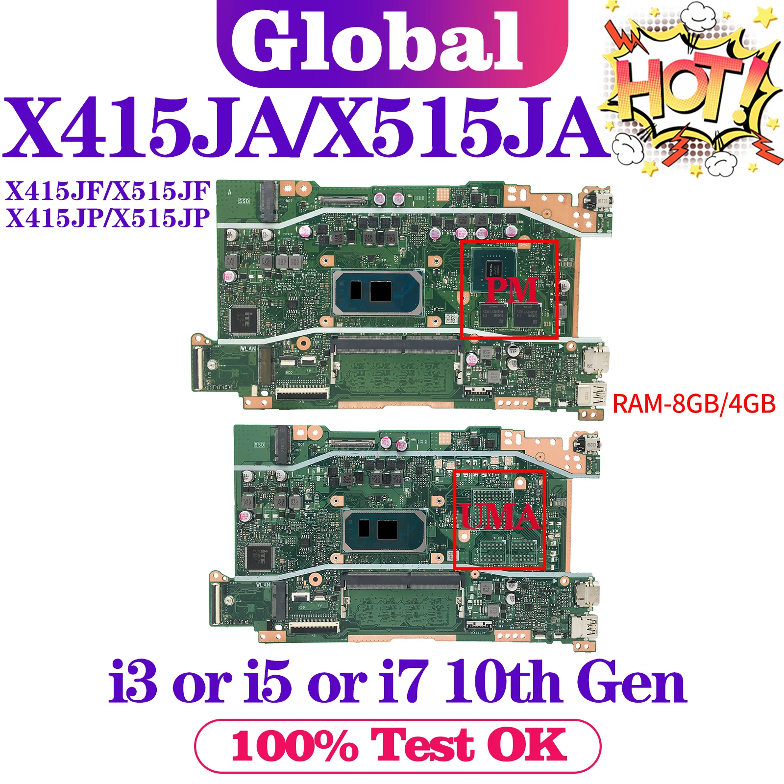 V5200JA Mainboard X515JA X515JP X515JF R565JA R565J X415JA X415JP X415JF P1511CJA P1511CJP P1411CJA P1411CJP Laptop Motherboard