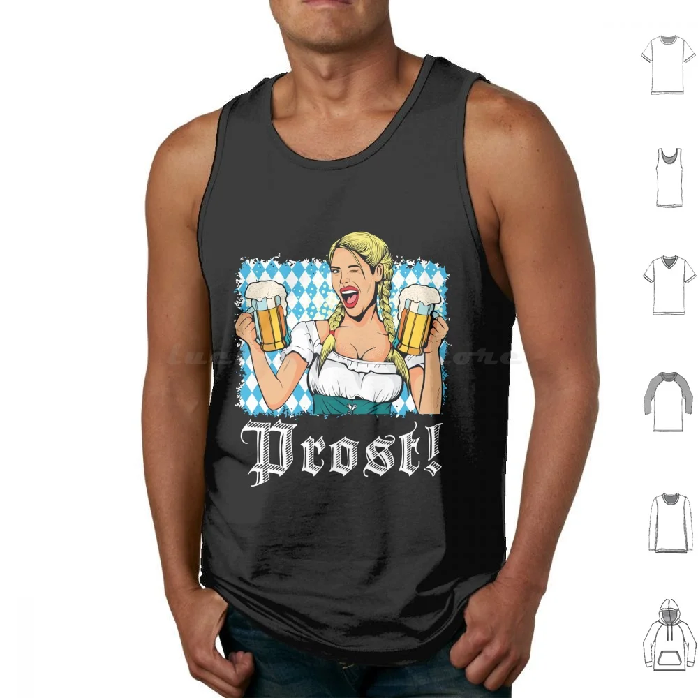 Oktoberfest German Beer Bavaria Girl Drinking Prost Tank Tops Vest Sleeveless Oktoberfest Beer Germany Bavaria German