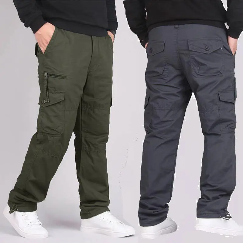 Outdoor Workwear Pants Men's Pure Cotton Straight Loose Mountain Climbing Casual Pants Multi-Pocket Military Green Long Pants