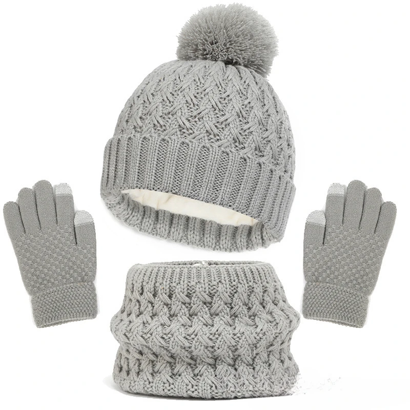 Winter Thickened Fleece Kids Hat Scarf Glove Three Piece Set Single Ball Warm Baby Outdoor Accessories
