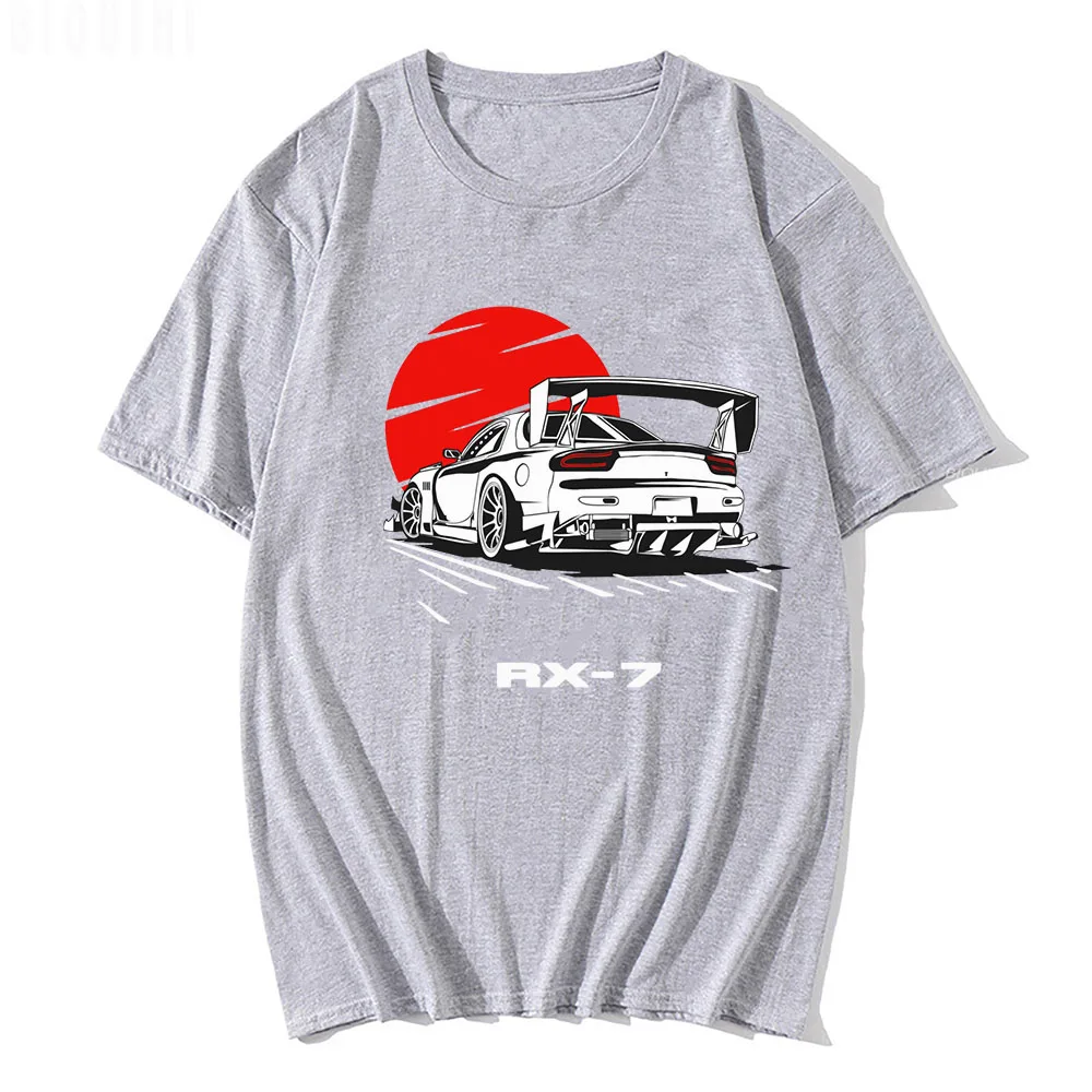 JDM T Shirt Car Drift RX-7 Sundown Tops Male Manga Print Cotton Summer Casual Graphic Tee EU Size Japanese Style Unisex Harajuku