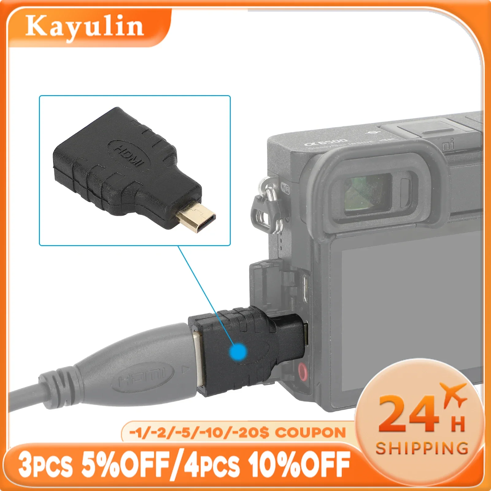 KAYULIN Mini HDMI Male to Micro HDMI Female Adapter HDMI C to D Connector Converter for Tablet Camera Supports 4K UHD at 30Hz