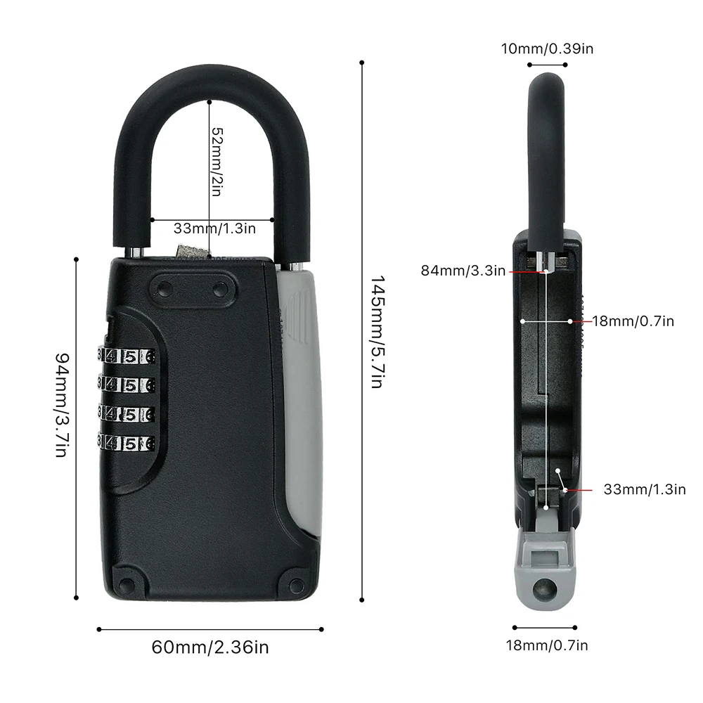 Padlock Key Lock Box Small Combination House-Outside Black Weatherproof 4 Digit Code Keys Safe Storage For Realtor Contractor