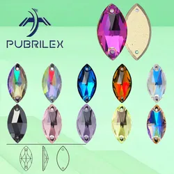 PUBRILEX Wholesale Glass Strass Navette Edges with Chamfers Sewing Stones Flatback Sew on Rhinestones For Garment Clothes Bags