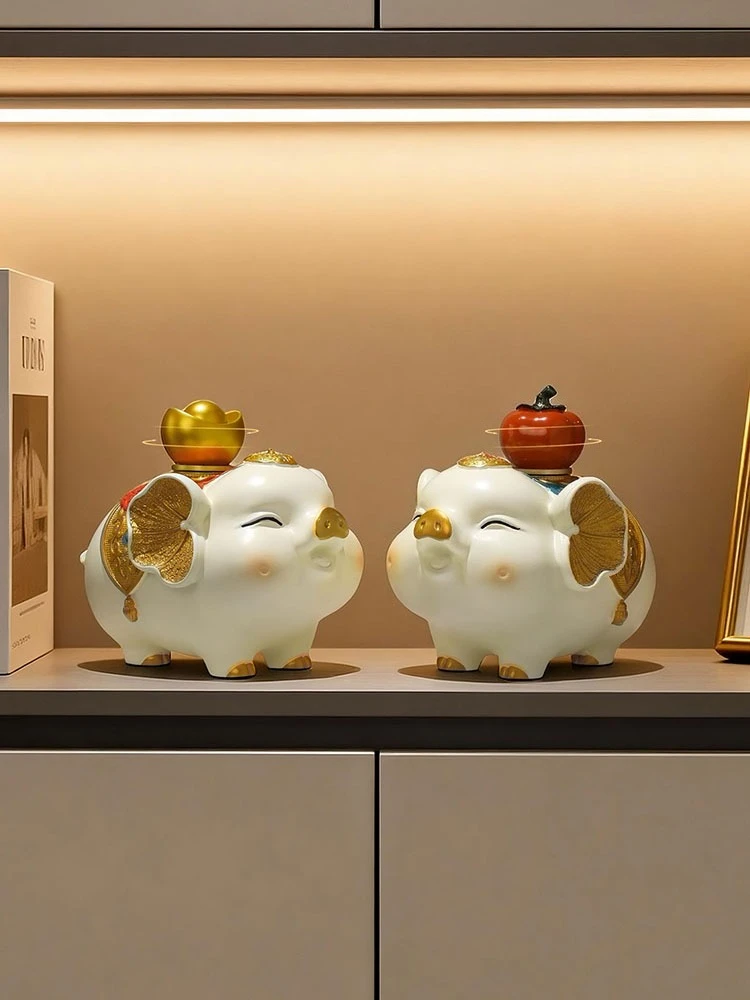 

Lucky Double Pig Statue Art Ornament Modern Living Room TV Cabinet Entrance Wine Cabinet Home Decor Sculpture Housewarming Gifts