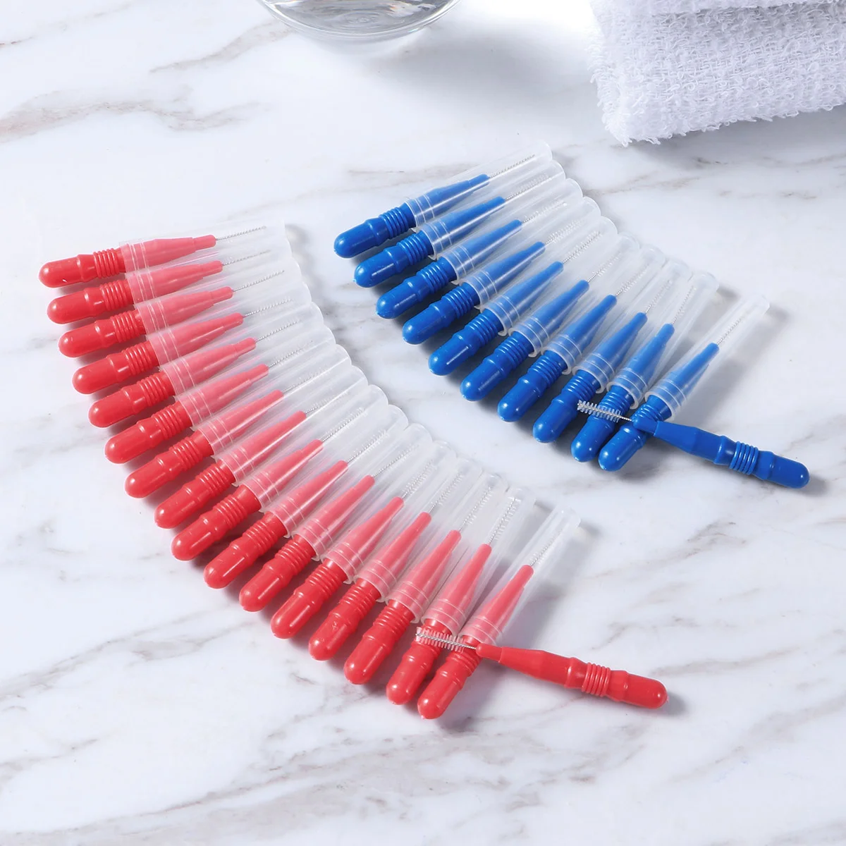 ROGENICE-Kit de brosse interdentaire pour les soins bucco-dentaires, cure-dents entre les dents, bleu et rouge, 50 pièces