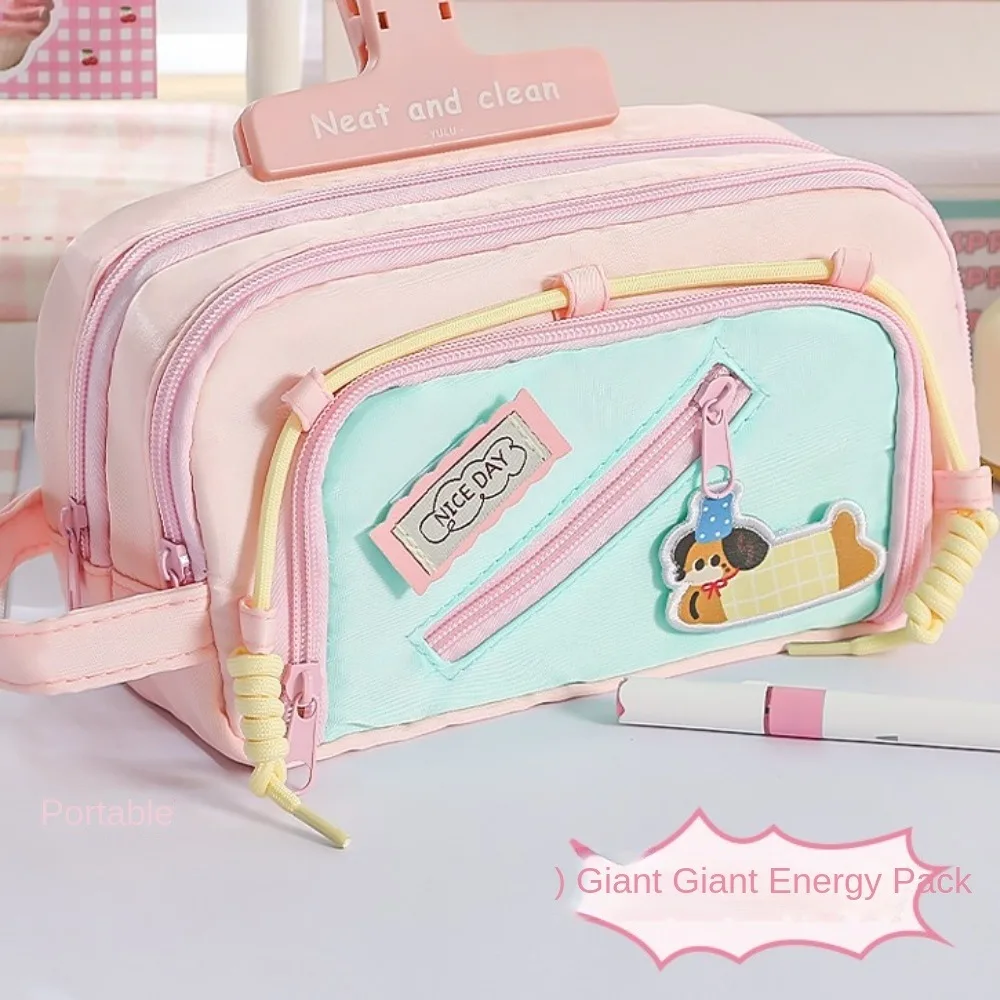 Large Capacity Cartoon Puppy Pencil Case Ins Y2K Dog 4 Multi Layers Korean Pencil Bag Zipper Cosmetics Storage Makeup Bag