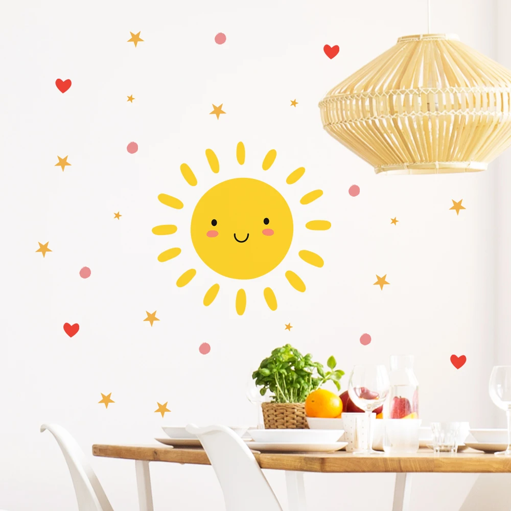 Cartoon Smile Sun Wall Decals for Kids room Nursery Wall Decor Home Decoration Removable DIY Sticker on Wall Backdrop Art Murals