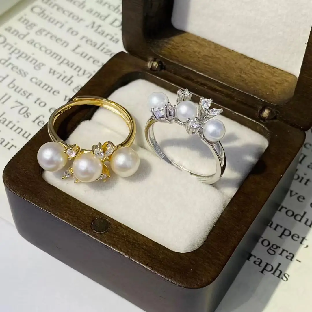 S925 Sterling Silver Adjustable Ring Mount Settings Findings Mountings Accessory Parts Fittings for 5-6.5mm Pearls 5pcs/lot