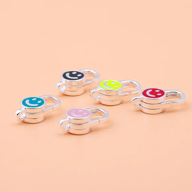 925 sterling silver colorful drop glue smiling face spring buckle diy hand beaded woven bracelet necklace connecting clasp